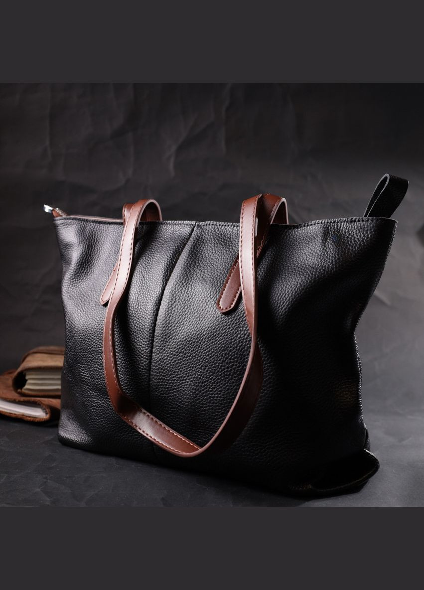 Містка сумка для жінок з натуральної шкіри 22281 Чорна Vintage (298571138)