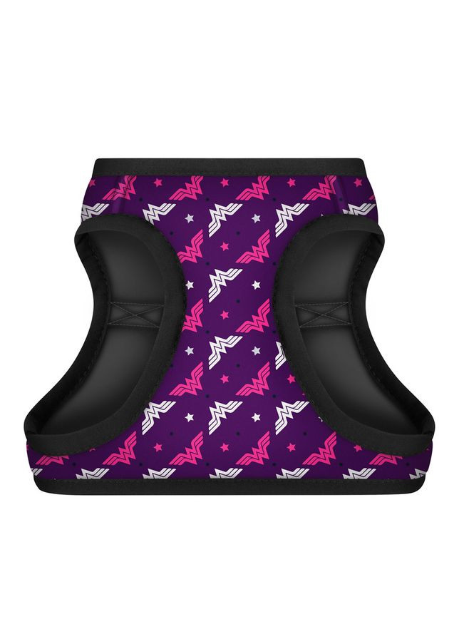 Шлея для собак м'яка Clothes з QR паспортом, малюнок "Диво-жінка фіолет",, В 40-45 см, С 29-31 см WAUDOG (363978765)