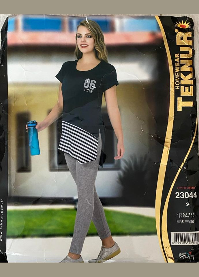 Сіро-синій літній костюм з лосінами на дівчинку підлітка Teknur