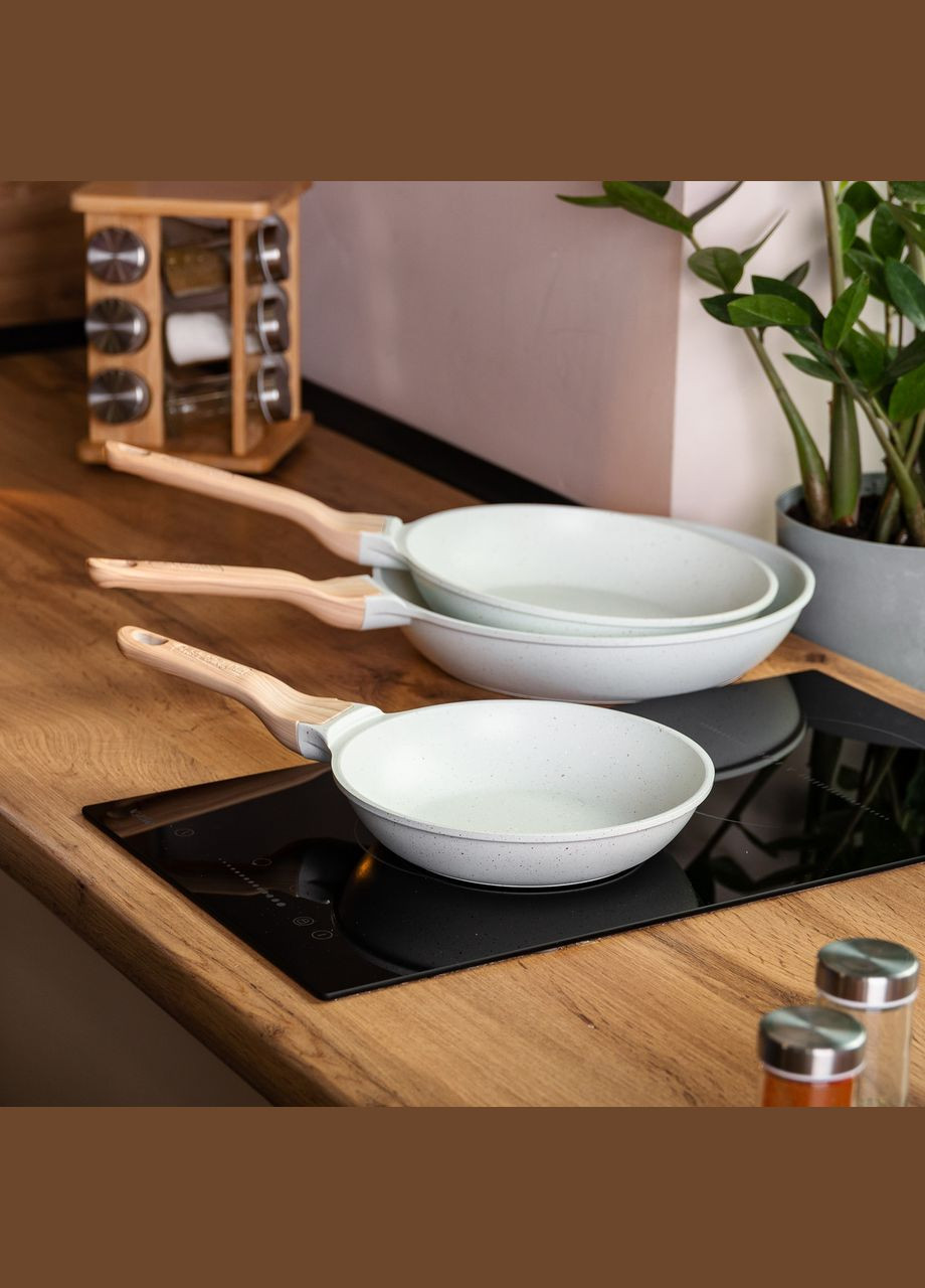 Набір алюмінієвих сковорідок з товстим дном із 3 предметів, білий MGC (356460431)