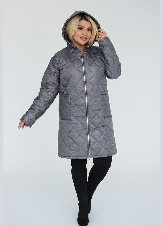 Графітова жіноча тепла куртка до коліна сірий р.64/66 391500 New Trend