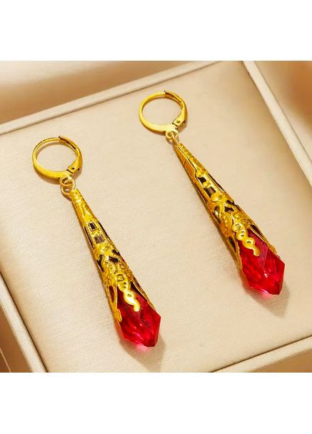 Сережки біжутерія підвіски Червоні камінці No Brand (361081004)