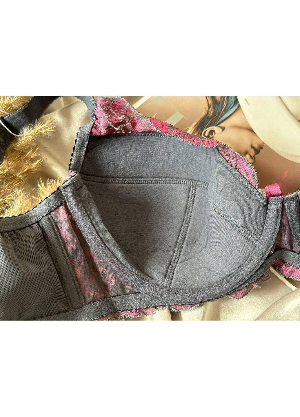 Розовый бюстгальтер розовый с серым Lanny Mode
