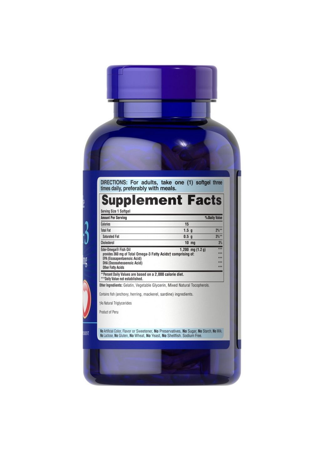 Жирные кислоты Omega 3 Fish Oil 1200 mg, 200 капсул Puritans Pride (293341263)