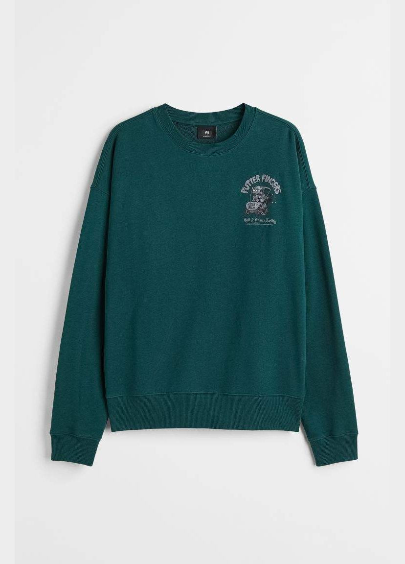 Зелений світшот оверсайз з бавовни H&M однотонний (327729812)