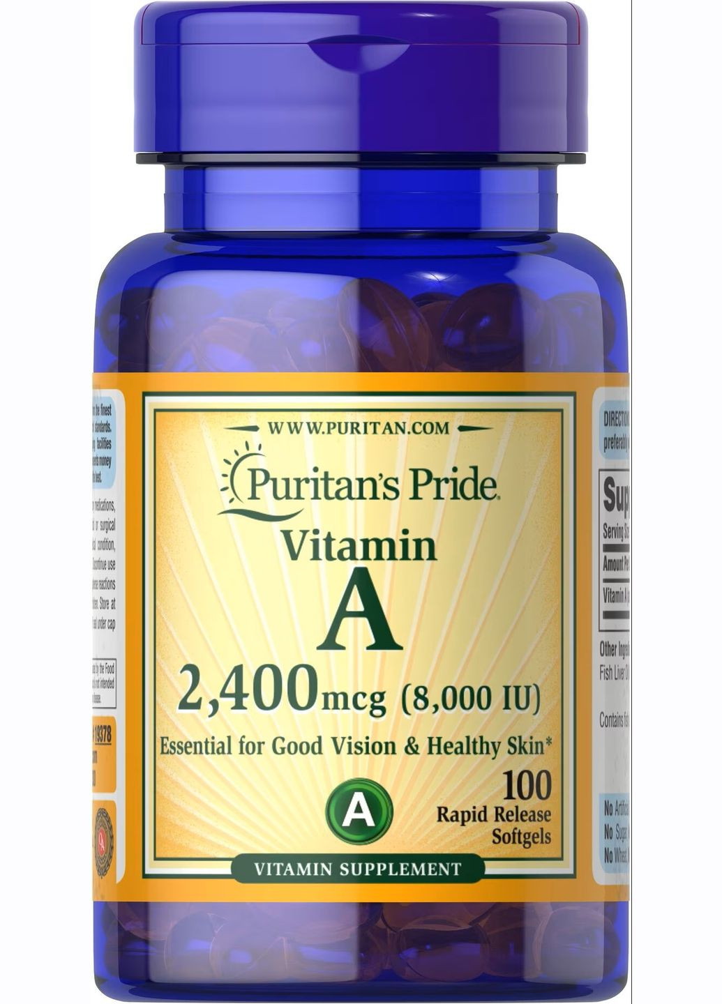 Вітамін А Puritan's Pride Vitamin A 8,000 IU (2,400 mcg) 100 Softgels Puritans Pride (293820198)