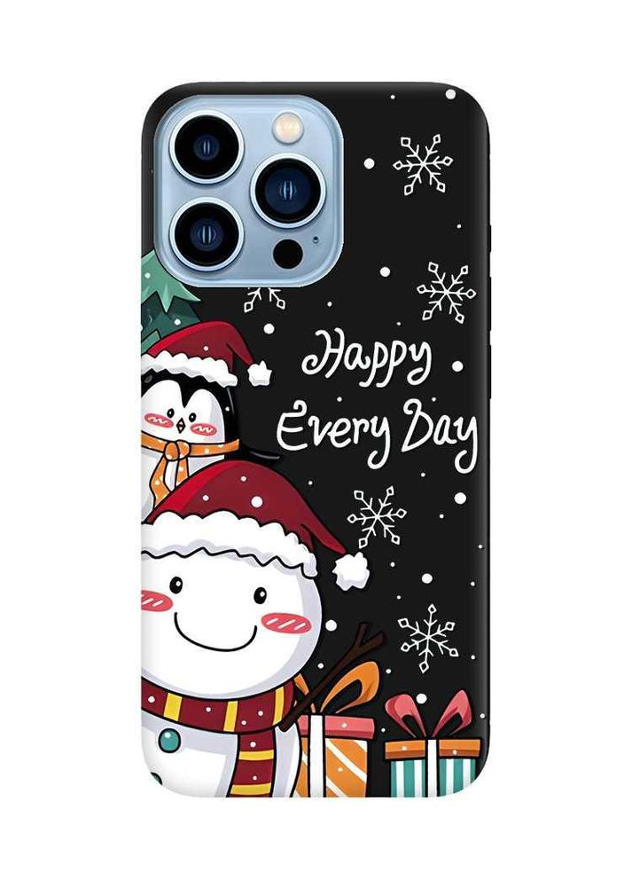 Матовий чорний чохол на Apple iPhone 13 Pro Max Сніговик і пінгвін (новорічний принт 156) Creative (362966753)