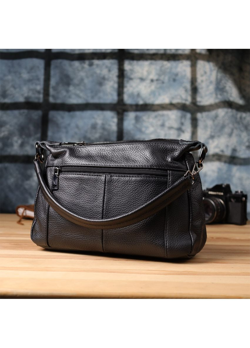 Сумка крос-боді на плече жіноча з натуральної шкіри середня Чорний 38344 Vintage (355245248)