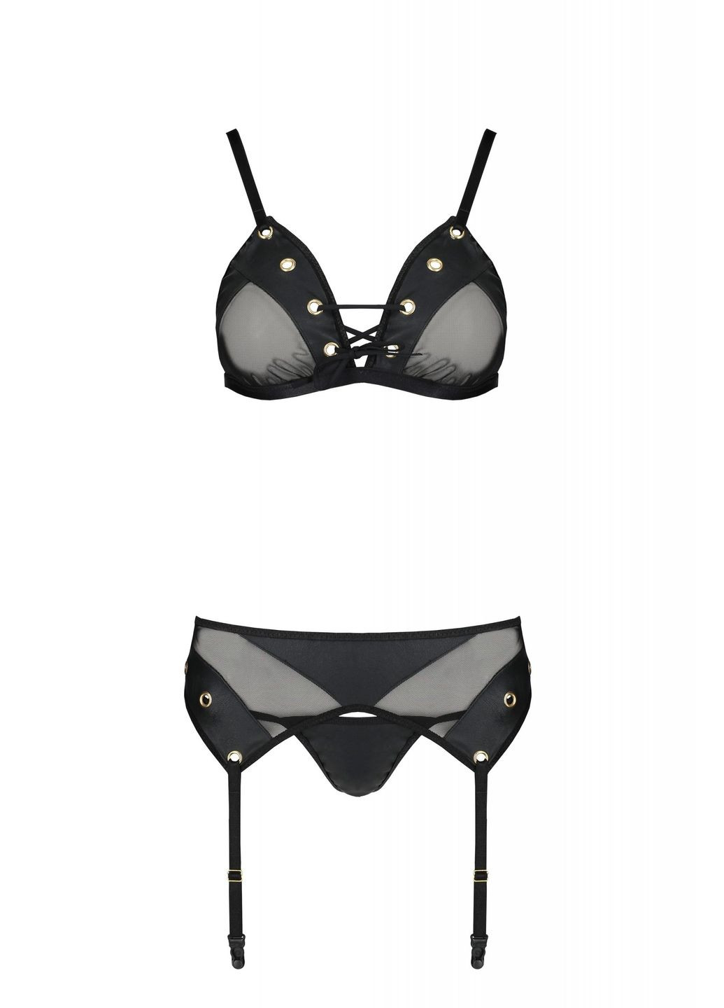 Комплект белья со шнуровкой по лифу и поясом для чулок NESSY SET black Passion (331170873)