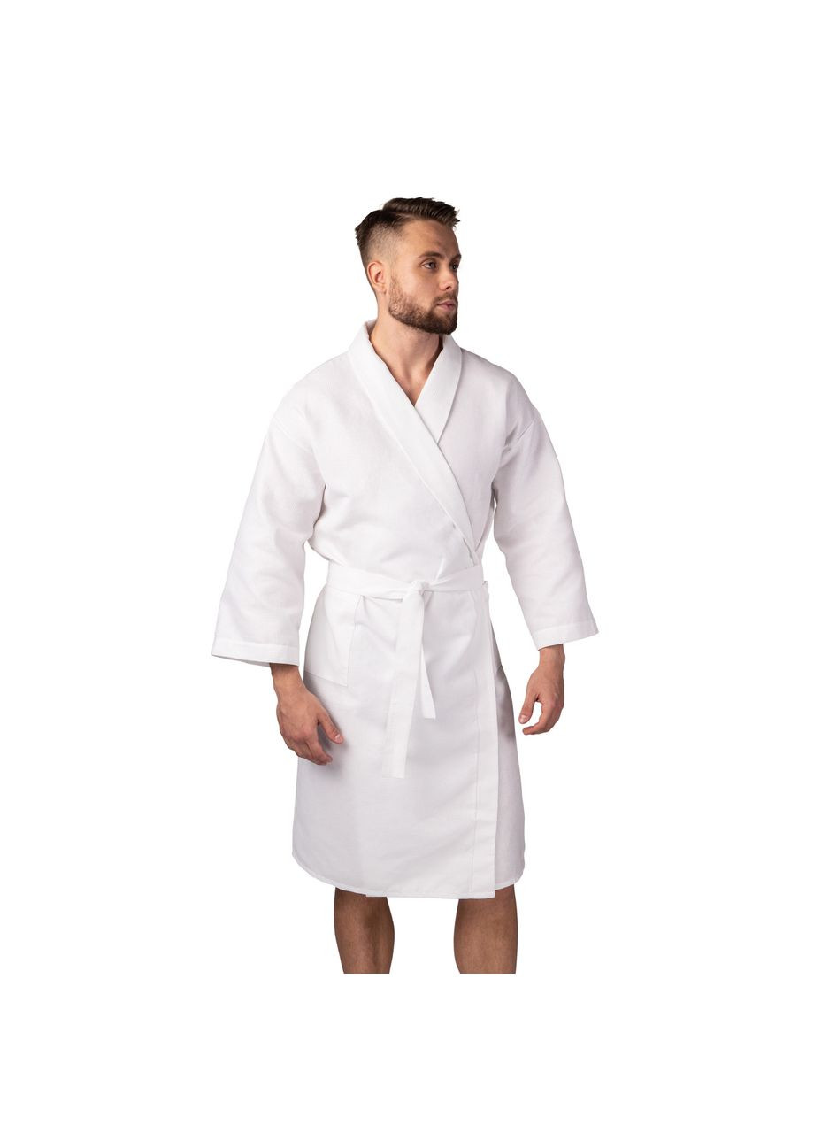 Вафельний халат Кімоно розмір (54-56) XL 100% бавовна білий, (LS-0411) Luxyart (302673702)