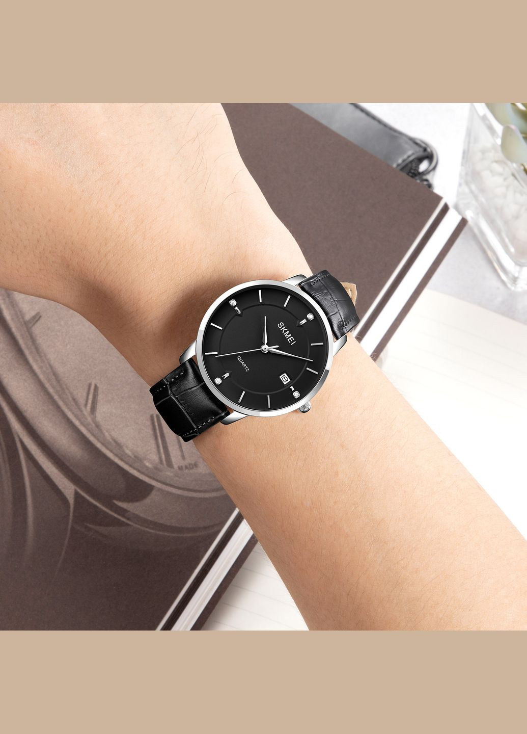 1801LSIBK Silver-Black Leather кварцевый классический Skmei (324088719)