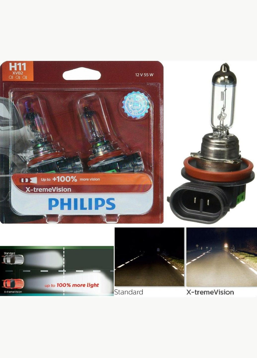 Галогенные лампы для фар H11 XVB2 X-tremeVision Upgrade Philips (292132683)