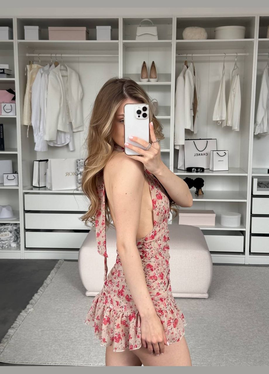 Рожева повсякденний сукня жіноча з відкритою спиною Гермес з квітковим принтом