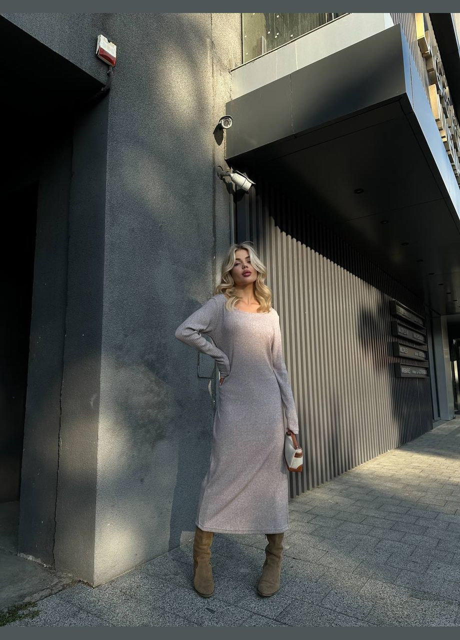 Пудровое женское теплое ангоровое платье длинное с распоркой пудра You Best