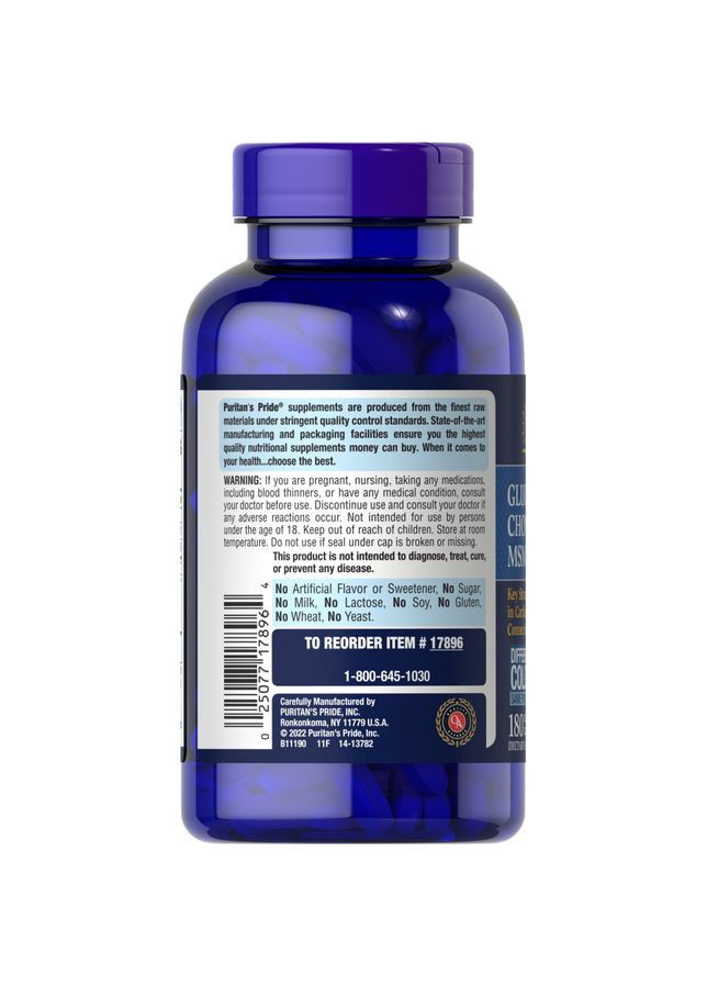 Препарат для суглобів і зв'язок Puritan's Pride Chondroitin Glucosamine MSM 2 Per Day Formula, 180 каплет Puritans Pride (333989518)