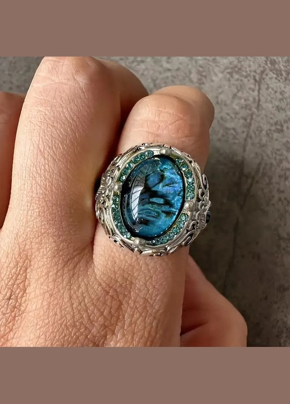 Срібляста чоловіча каблучка з морським синім цирконієм ювелірний сплав розмір 22 LuxAurum256 Liresmina Jewelry (345069674)