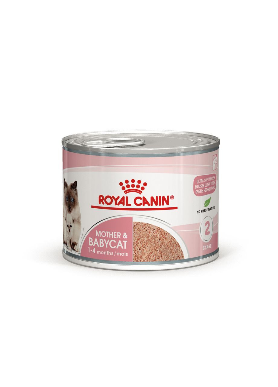 Влажный корм (мусс) для котят в возрасте от 1 до 4 месяцев MOTHER & BABYCAT Cans 195 г Royal Canin (364357184)