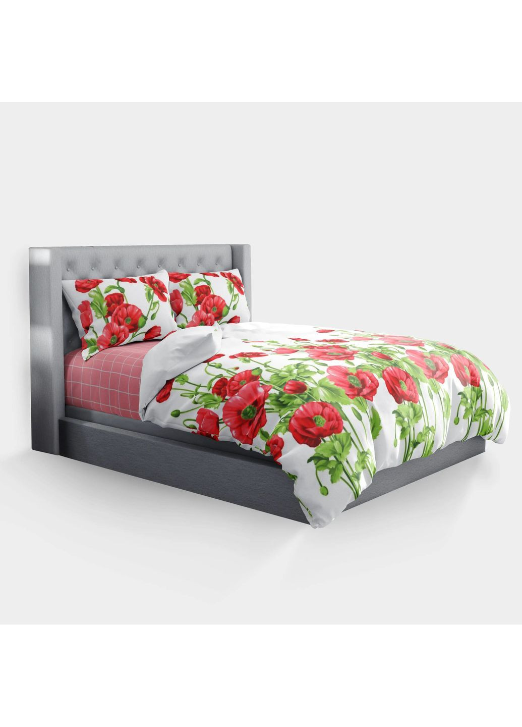 Двоспальний комплект постільної білизни з наволочками 50*70 см, 120 гр/м2 Маковий букет Білий з червоним (15090180215) ТЕП (364100080)