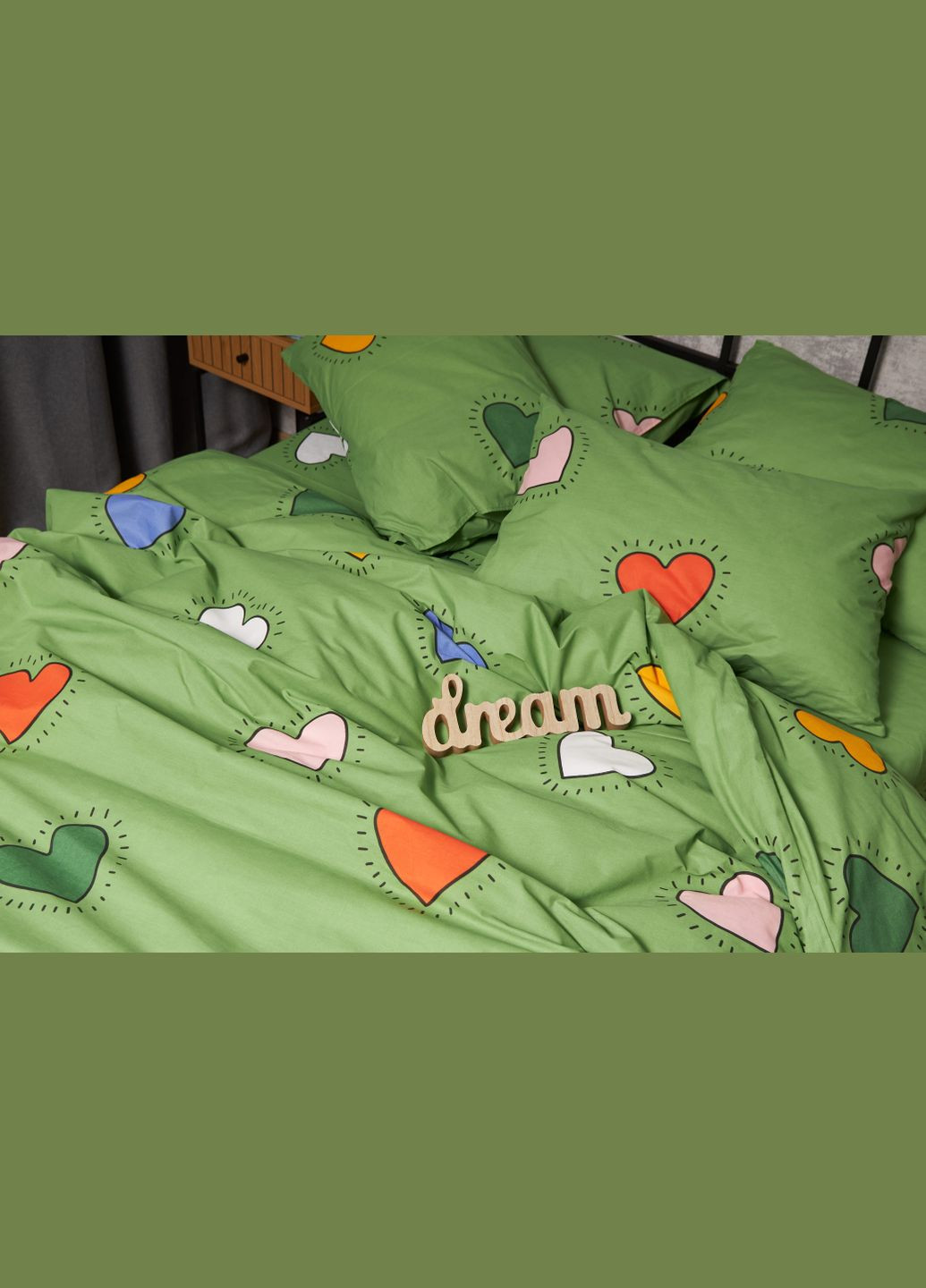 Комплект постільної білизни Бязь Gold Люкс «» полуторний євро 160х220 наволочки 4х70х70 (MS-820005379) Moon&Star Rainbow Hearts (296909739)