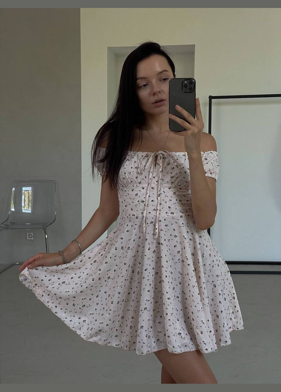 Персикова повсякденний сукня жіноча з відкритими плечима Гермес з квітковим принтом