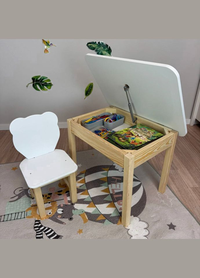 Дитячий прямокутний стіл і стільчик ведмедик. Столик для ігор, уроків, їжі. No Brand (323223358)
