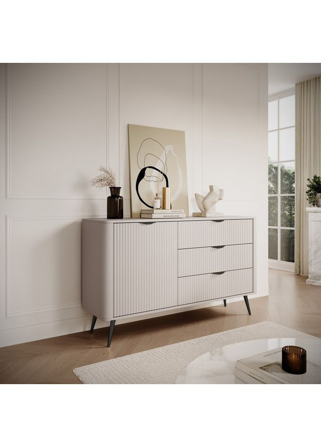 Комод Ланте/Lante 1-дверный с 3 ящиками и черными ножками 1D3S/138 Беж (PFH-091178) Perfect Home (367179128)