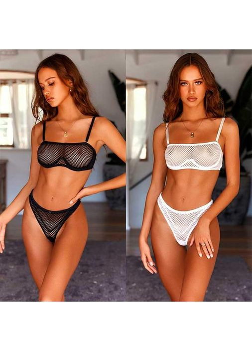 Чорний демісезонний ефектний комплект у сітку - чорний еротична чорна -