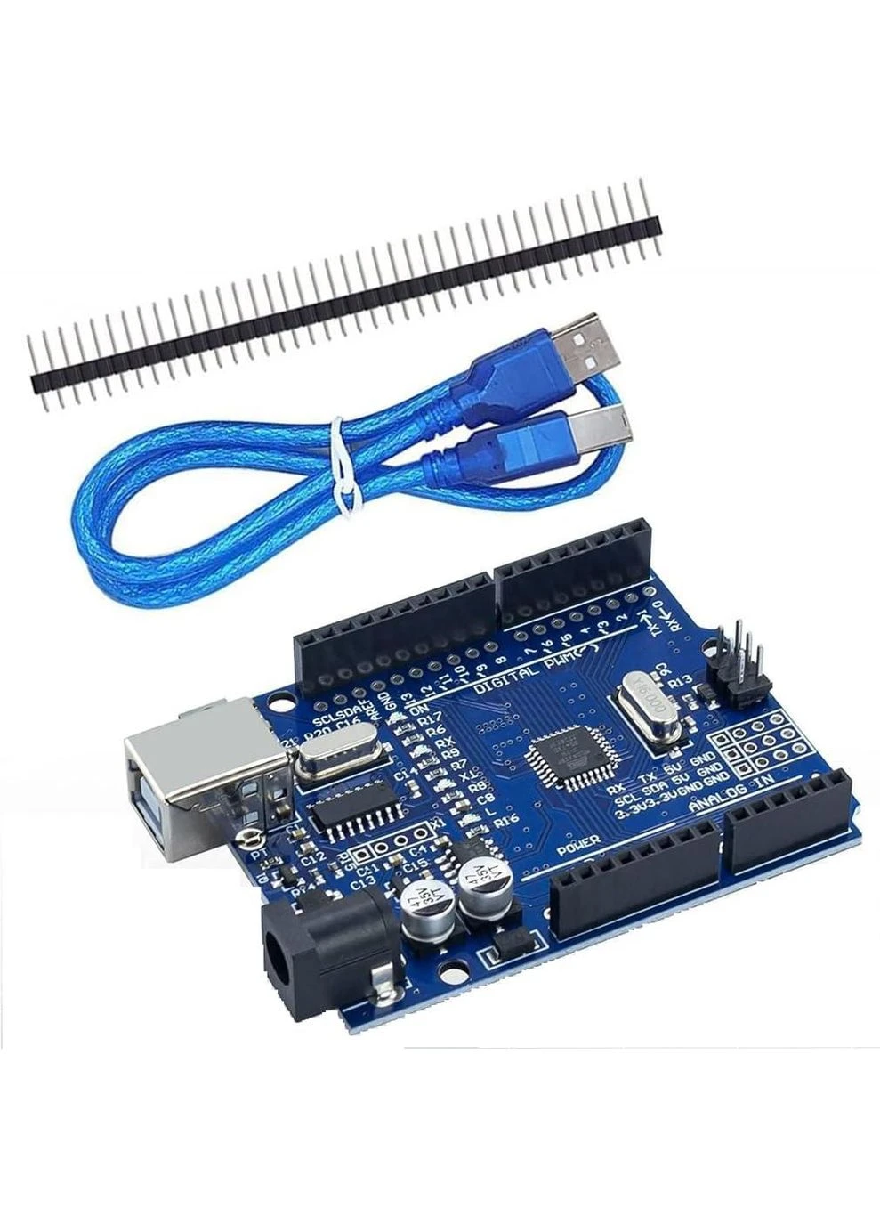 Плата UNO R3 (Arduino-сумісна) на чіпі ATmega328P — Покращена версія з USB-кабелем та роз'ємами No Brand (391051947)