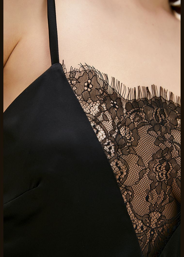 Чорна нічна сорочка з шовку з французьким мереживом (152-NI18-bl) Kari Shop Atelier (338537447)