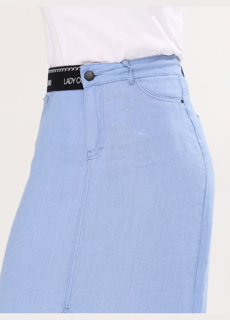 Спідниця жіноча блакитна міді лляна з розрізом великий розмір Estensivo Пряма (293163366)