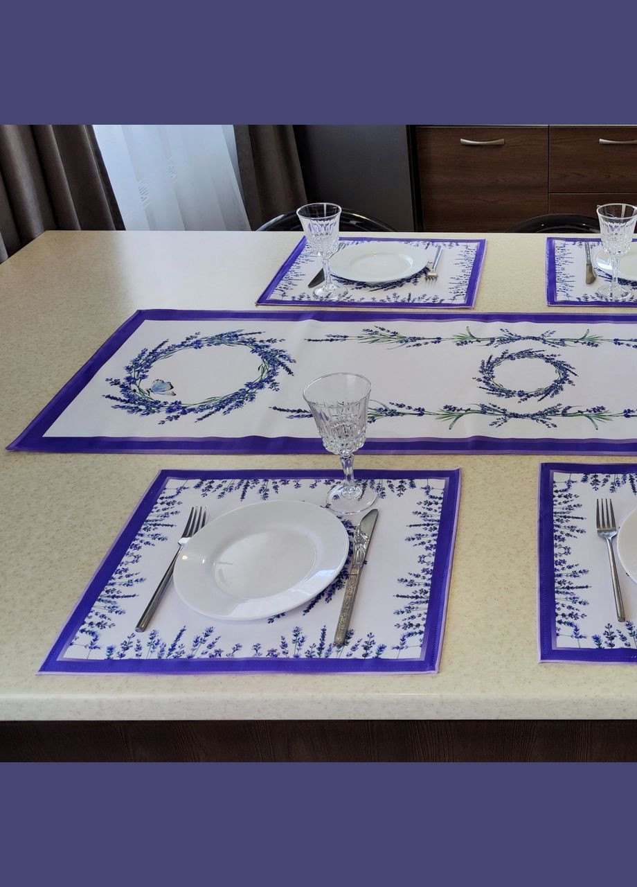 Набір з 2 сервірувальних серветок (ланчматів) водовідштовхувальних підтарільників білих з лавандою Maystat (305775319)