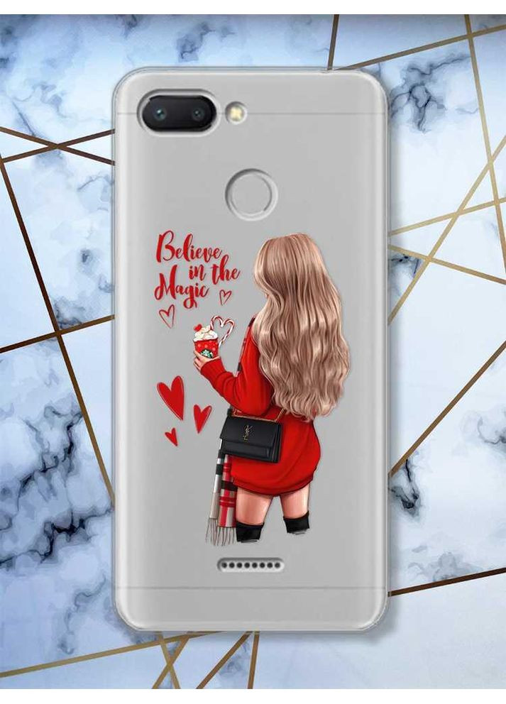 Прозорий чохол на Xiaomi Redmi 6 Дівчина з кавою принт 137 Creative (359491117)