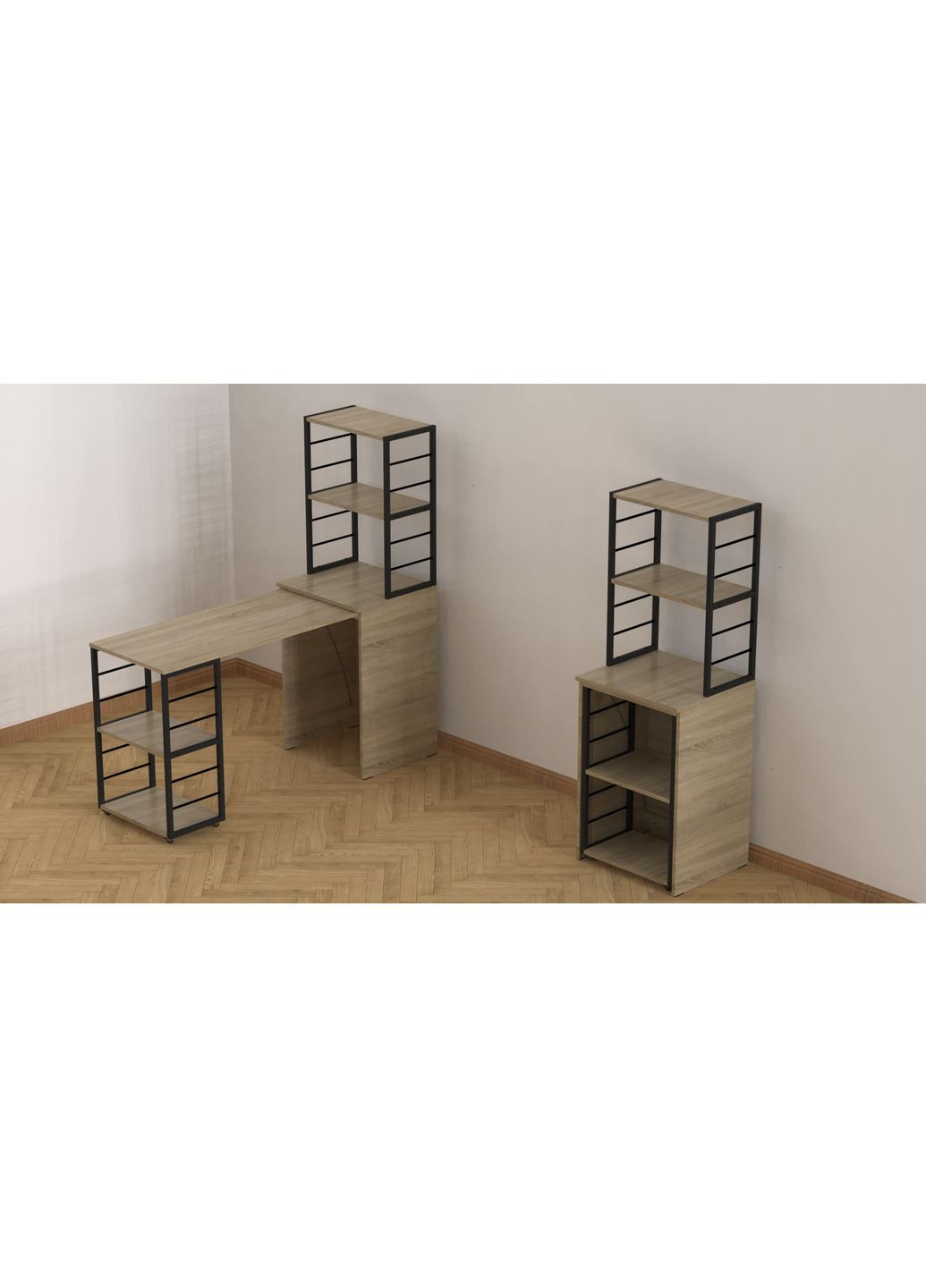 Стіл-тумба трансформер Смарт 3/2 з етажеркою 1430x1450x600 Чорний метал ДСП 16 мм (FRD-105119) Ferrum-decor (361944310)