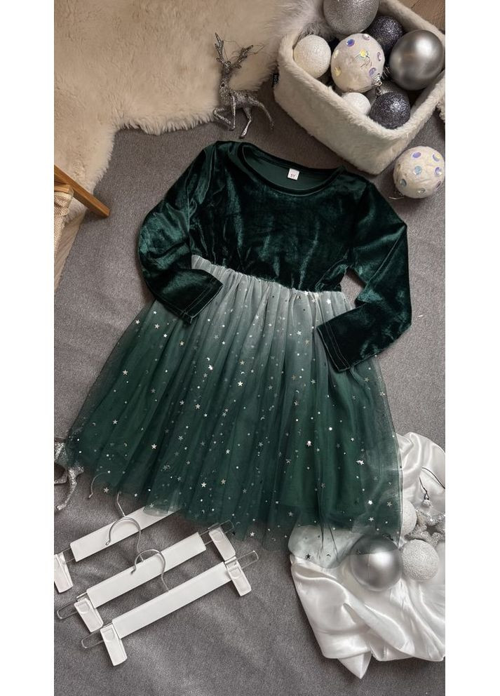 Комбинированное нарядное платье для девочки с градиентом цвет зеленый 10981 No Brand (370144128)