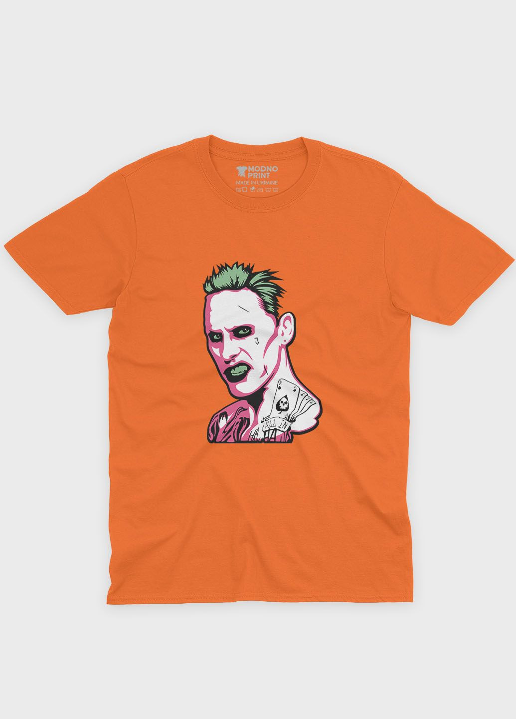 Оранжевая демисезонная футболка для мальчика с принтом супервора - джокер (ts001-1-ora-006-005-010-b) Modno