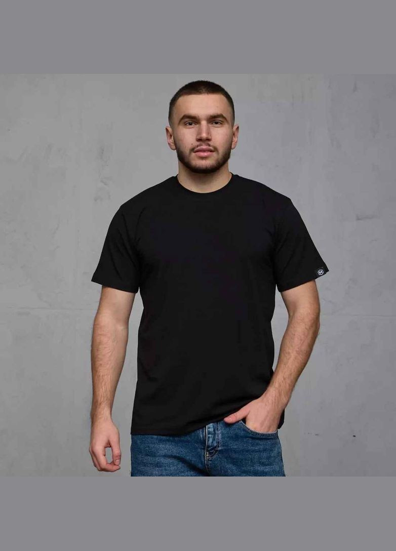 Чорна футболка чоловіча бавовняна однотонна великих батал чорна з коротким рукавом Hector
