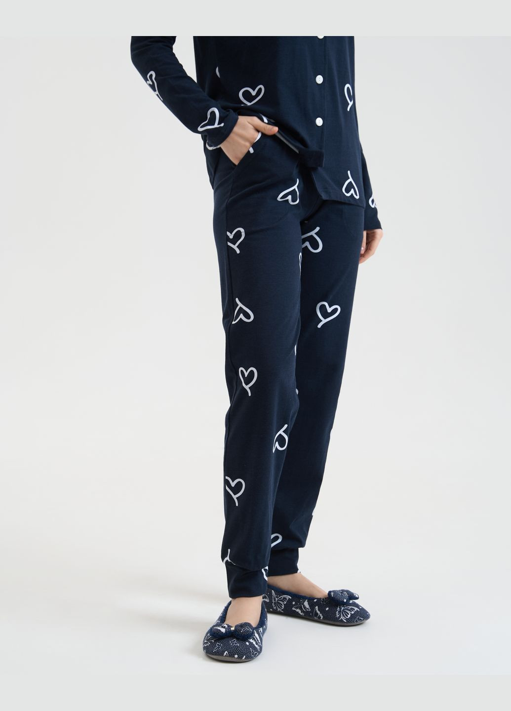 Темно-синяя пижама женская на пуговицах со штанами Nicoletta