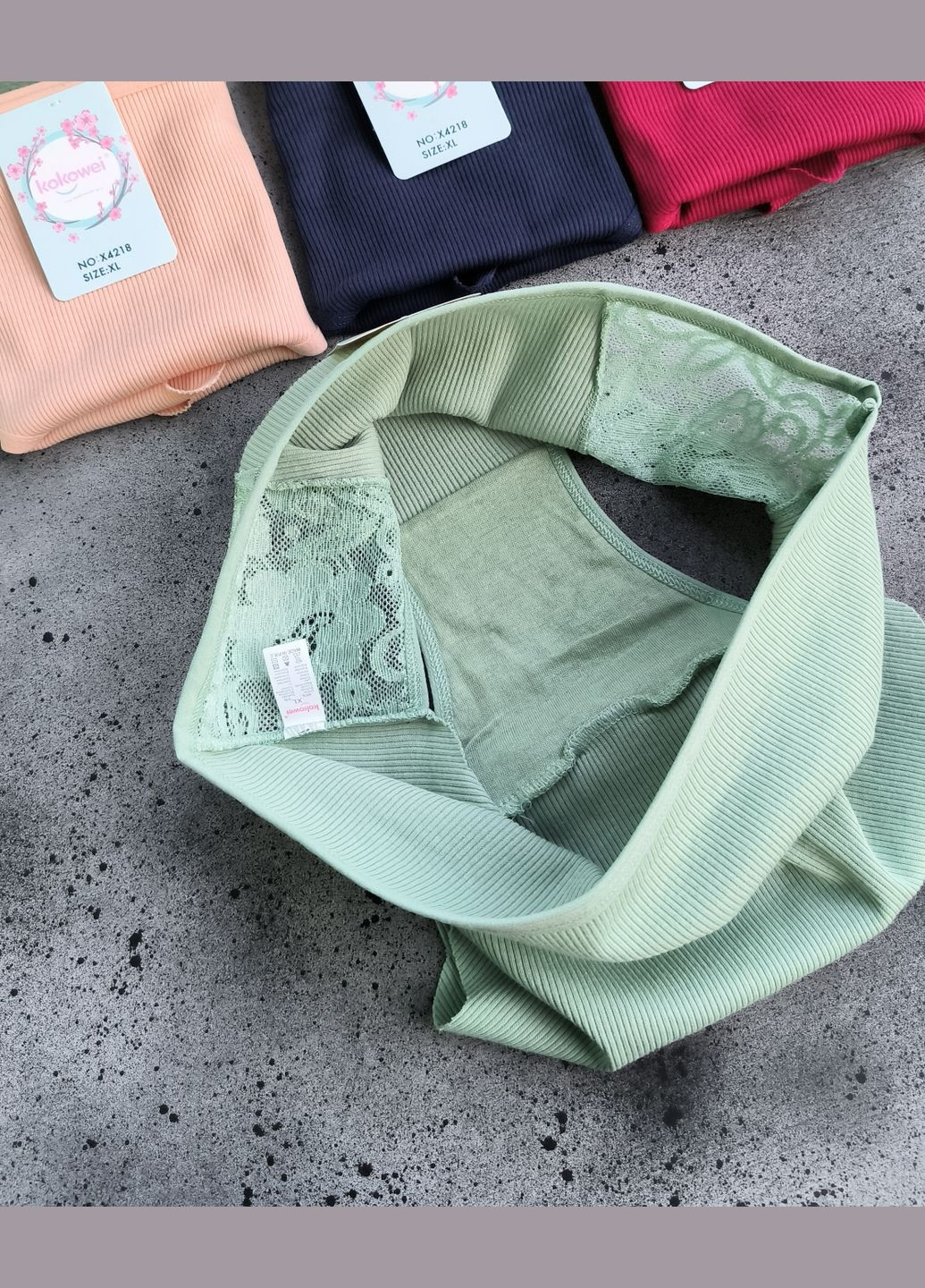 Набір 4 шт бавовняні трусики сліпи в рубчик з мереживом спереду (ззаду безшовні краї, що не передавлюють сідниці) Kokowei (322429363)