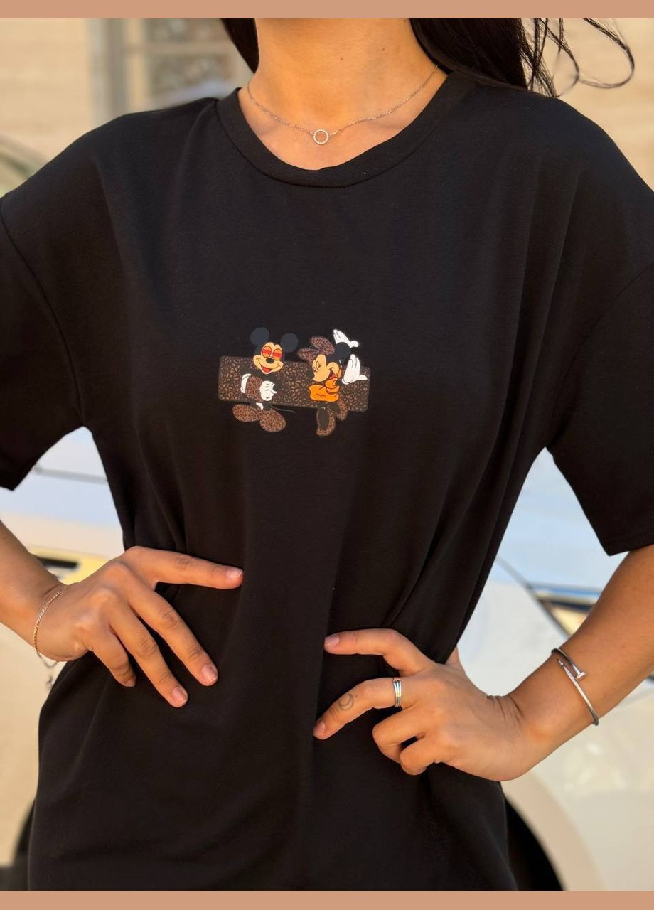 Чорна повсякденний жіноча сукня-футболка сукня-футболка Україна мультикам