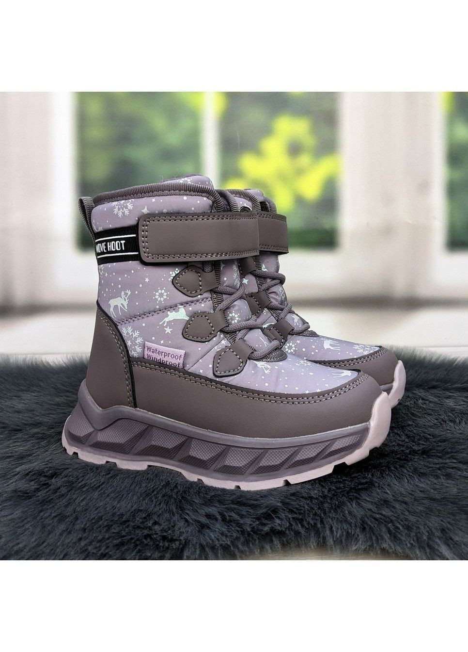 Сиреневые повседневные зимние ботинки дутики зимние детские для девочки Biki