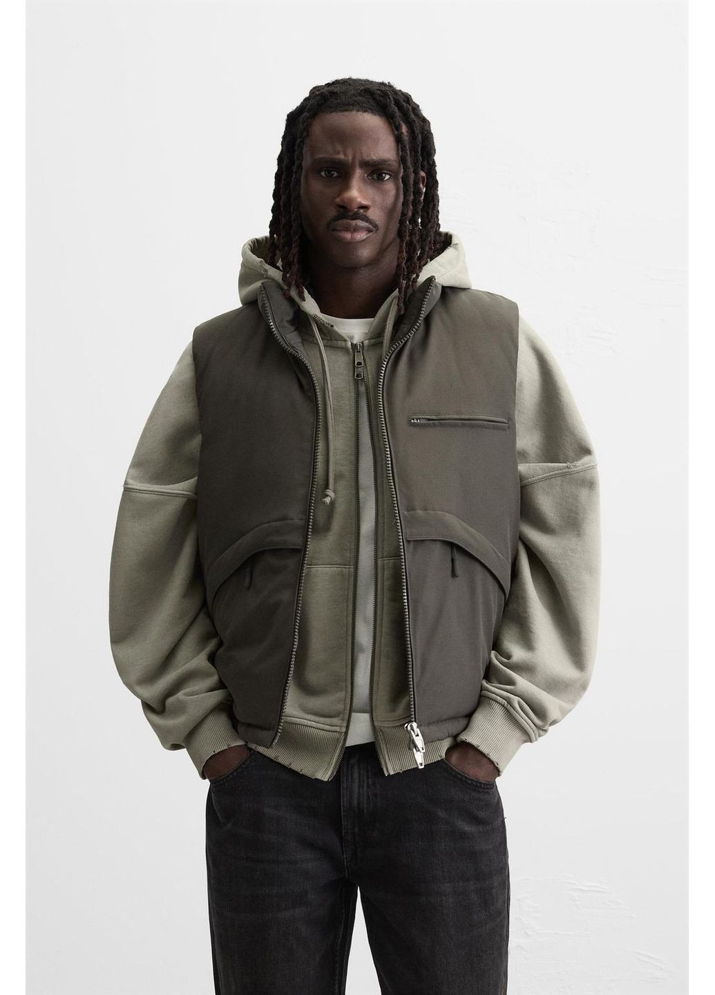 Стьобаний жилет вільного крою Ripstop, кротово-сірий, з кишенями Zara (352742532)