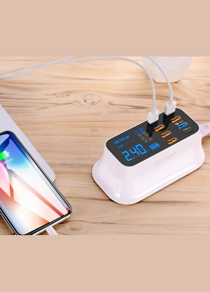 Сетевое Зарядное Устройство Станция на 8 портов с Smart Charge - 6*USB2.0, 1 USB3.0 и Type-C (5012075) Clefers (300854153)