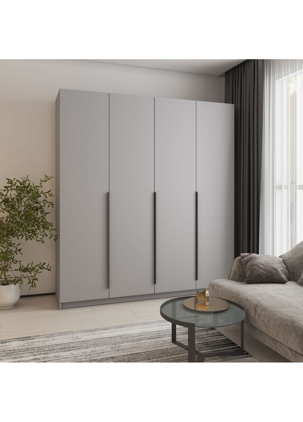 Шафа 4-дверна Оскар ДСП BG, комплект полиць 200x52x220 см Сіра мишка (MBS-4736) MebelStar (366427423)