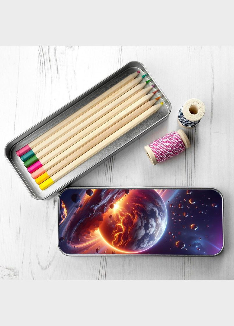 Пенал школьный для мальчика и девочки металлический Космос #012 7*18 см Silver No Brand (309156703)