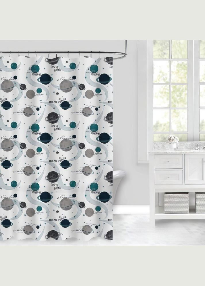 Штора для ванної та душу 180x180 см водовідштовхувальна, шторка для душової з пластиковими гачками, біла No Brand (337341999)