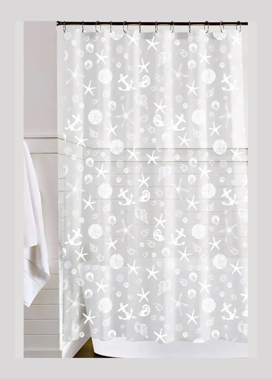 Шторка для ванної та душу 180x180 см водонепроникна, штора для душової та ванної кімнати з гачками, прозора No Brand (346528652)