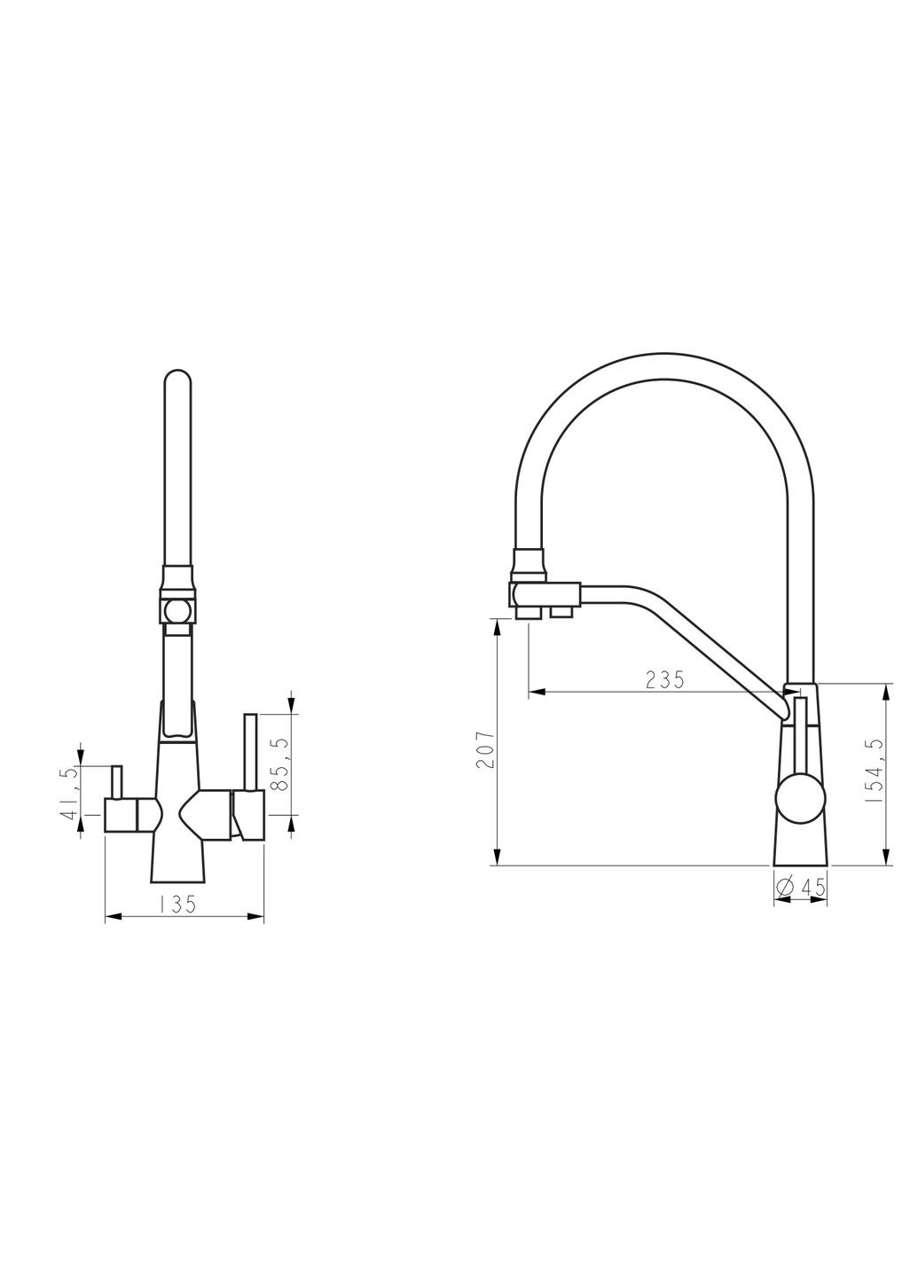 Змішувач для кухні Aria з гнучким виливом з підключенням для питної води (k35) LDARI020F3BLA39212 Black Matt LIDZ 020F3 (322069771)