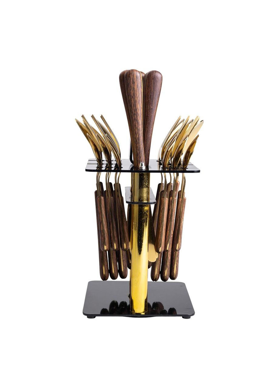 Набір столових приладів на 6 персон 24 шт з дерев'яними ручками для сервірування столу ProDobro (364191714)