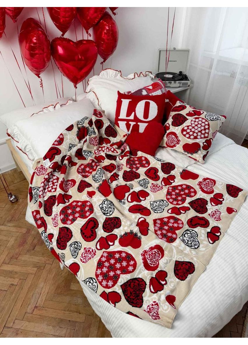 В'язана декоративна подушка Серця LOVE 45х45 см для інтер'єру подарунок до Дня закоханих декоративна подушка ProDobro (369377994)