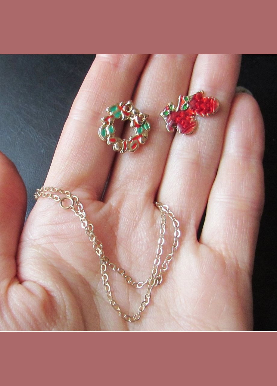 Набір новорічних брошків рукавиці та різдвяні вінки на ланцюг, 4509 Fashion Jewelry (336950235)
